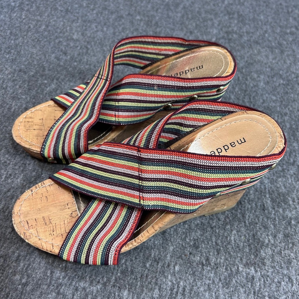 Madden Girl Striped Cork Wedge Sandals Studded Boho Platform Shoes 7.5 - Picture 3 of 7